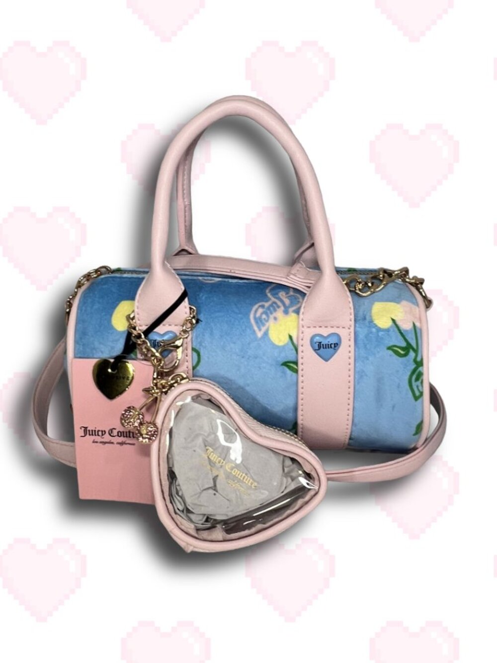 NWT Juicy Couture Retro Cherry Gelato Mini Barrel Bag Crossbody Blue - Picture 6 of 7